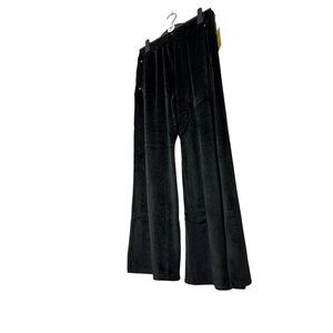 NWT Michael Michael Kors Black Pants Velour Pull On Wide Leg Gold Accents Large